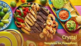  Presentation with mexican fajitas - Colorful slides enhanced with mexican combo beef and chicken backdrop and a tawny brown colored foreground