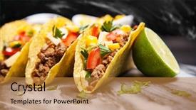  Presentation with ground beef - Presentation theme featuring mexican food - delicious tacos background and a gold colored foreground