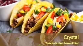 Presentation with ground beef - Colorful slide deck enhanced with mexican food - delicious tacos backdrop and a tawny brown colored foreground