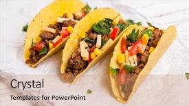  Presentation with ground beef - Audience pleasing slide deck consisting of mexican food - delicious tacos backdrop and a coral colored foreground