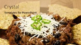  Presentation with mexican chili - Cool new PPT layouts with mexican food chili with meat served with nachos on wooden background backdrop and a yellow colored foreground