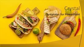  Presentation with mexican food - Presentation theme having mexican-food-featuring-tacos-burritos and a gold colored foreground