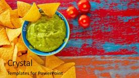  Presentation with mexican food - Beautiful PPT theme featuring mexican food nachos and guacamole backdrop and a gold colored foreground