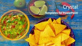  Presentation with mexican chili - Beautiful slide set featuring mexican food nachos with guacamole backdrop and a  colored foreground