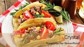  Presentation with mexican restaurant - Amazing slide deck having mexican food tacos in plate backdrop and a yellow colored foreground
