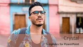  Presentation with mexican - Presentation design having mexican-man-visiting-colorful-guanajuato background and a coral colored foreground