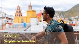  Presentation with mexican - Slide set consisting of mexican-man-visiting-colorful-guanajuato background and a tawny brown colored foreground