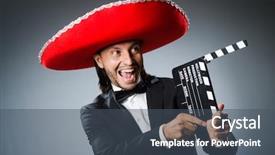  Presentation with clapboard - Beautiful presentation design featuring mexican man with movie board clapboard backdrop and a dark gray colored foreground