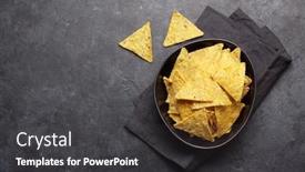  Presentation with nachos - Colorful presentation design enhanced with mexican-nachos-chips-top-view backdrop and a dark gray colored foreground
