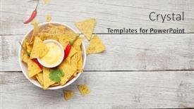  Presentation with nachos - PPT theme enhanced with mexican-nachos-chips-with-cheese background and a soft green colored foreground