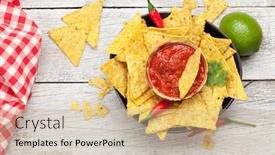  Presentation with nachos - Beautiful PPT theme featuring mexican-nachos-chips-with-salsa backdrop and a soft green colored foreground
