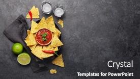  Presentation with nachos - PPT layouts having mexican-nachos-chips-with-salsa background and a dark gray colored foreground