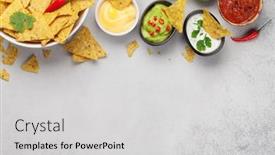  Presentation with salsa guacamole - PPT theme consisting of mexican-nachos-chips-with-various background and a light gray colored foreground