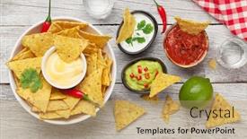  Presentation with salsa guacamole - Amazing PPT theme having mexican-nachos-chips-with-various backdrop and a coral colored foreground