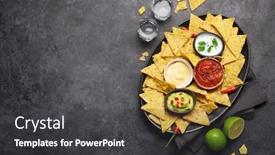  Presentation with salsa guacamole - Presentation design featuring mexican-nachos-chips-with-various background and a dark gray colored foreground