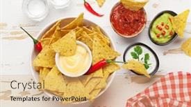  Presentation with salsa guacamole - Slide deck with mexican-nachos-chips-with-various background and a coral colored foreground