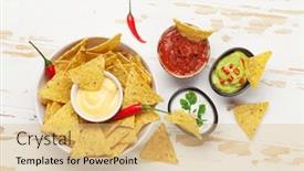  Presentation with salsa guacamole - Presentation theme consisting of mexican-nachos-chips-with-various background and a coral colored foreground