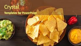  Presentation with salsa guacamole - Slide set consisting of mexican nachos tortilla chips background and a tawny brown colored foreground