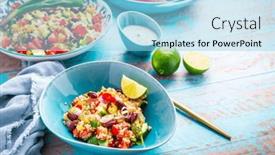  Presentation with cucumbers - PPT theme having mexican-quinoa-black-bean-salad background and a light blue colored foreground
