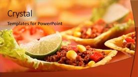  Presentation with meat - Colorful slides enhanced with mexican restaurant - delicious tex-mex tortillas with minced backdrop and a yellow colored foreground
