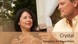  Presentation with mexican restaurant - Colorful slides enhanced with mexican restaurant - hispanic woman and caucasian man backdrop and a coral colored foreground
