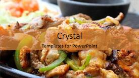  Presentation with mexican fajitas - Audience pleasing theme consisting of mexican restaurant - hot chicken beef and shrimp backdrop and a gold colored foreground