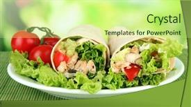  Presentation with mexican restaurant - PPT theme enhanced with mexican restaurant - kebab - grilled meat background and a soft green colored foreground