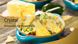  Presentation with salsa guacamole - Cool new PPT theme with mexican restaurant - nachos with melted cheese backdrop and a yellow colored foreground