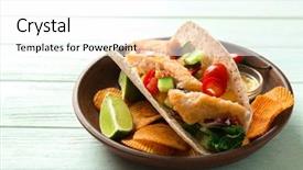  Presentation with mexican restaurant - Audience pleasing theme consisting of mexican restaurant - tasty fish taco on plate backdrop and a  colored foreground