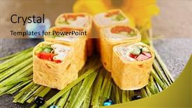  Presentation with mexican food - Theme with mexican style sushi roll background and a gold colored foreground