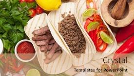  Presentation with mexican cooking - Cool new theme with mexican tacos with meat and vegetables cooking and ingredients backdrop and a coral colored foreground