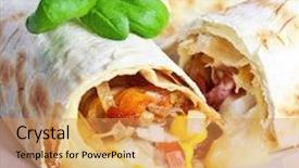  Presentation with tortilla - Slides enhanced with mexican tortilla with meat stuffing corn and vegetable salsa background and a gold colored foreground