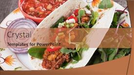  Presentation with ground beef - Slide set featuring mexican tortilla wrap burrito with chili beans and ground beef background and a coral colored foreground