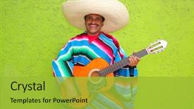  Presentation with mexican - Audience pleasing theme consisting of mexican typical man playing guitar backdrop and a yellow colored foreground