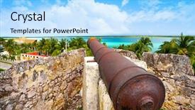  Presentation with carmen san diego - PPT theme consisting of mexican village - bacalar san felipe fort background and a  colored foreground