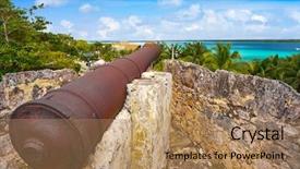  Presentation with puerto rico spanish fort - Slide deck with mexican village - bacalar san felipe fort background and a coral colored foreground