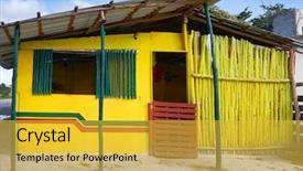  Presentation with cabin - Presentation theme with mexican village - caribbean yellow house cabin background and a yellow colored foreground