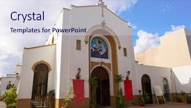  Presentation with church fellowship - Colorful presentation design enhanced with mexican village - iglesia de san miguel church backdrop and a sky blue colored foreground