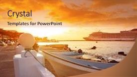  Presentation with island sunset - Beautiful PPT theme featuring mexican water - cozumel island sunset in riviera backdrop and a gold colored foreground