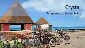  Presentation with artificial island construction - Colorful PPT layouts enhanced with mexican water - holbox island bicycles and hut backdrop and a light blue colored foreground