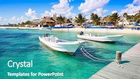  Presentation with maya - Audience pleasing theme consisting of mexican water - puerto morelos beach boats backdrop and a teal colored foreground