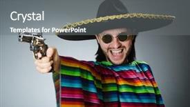  Presentation with gun and ammo - Slide deck having mexican with gun wearing sombrero background and a  colored foreground
