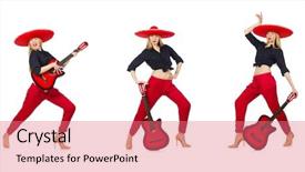  Presentation with mexican - PPT layouts featuring mexican woman guitarist isolated background and a coral colored foreground