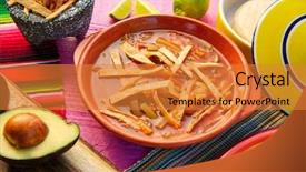  Presentation with food tortilla - PPT layouts enhanced with azteca - mexican tortilla soup and aguacate background and a gold colored foreground