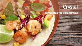  Presentation with taco - Colorful slide deck enhanced with plate with delicious shrimp taco on wooden table backdrop and a red colored foreground