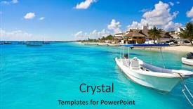  Presentation with maya - Cool new presentation theme with caribe - puerto morelos beach boats backdrop and a teal colored foreground