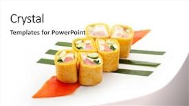  Presentation with cucumber cream - PPT theme featuring mexico maki sushi - roll made of smoked salmon cream cheese cucumber and spring onion inside mexican pancake outside served on salad leaf background and a white colored foreground