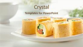  Presentation with cucumber cream - Slides featuring mexico maki sushi - roll made of smoked salmon cream cheese cucumber and spring onion inside mexican tortilla outside background and a sky blue colored foreground