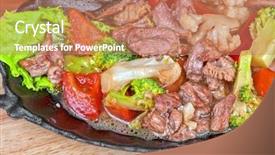  Presentation with frying - PPT theme enhanced with mexico oil - meat with vegetables at frying background and a  colored foreground