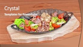  Presentation with frying - Presentation design with mexico oil - meat with vegetables at frying background and a  colored foreground